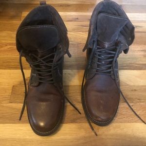 steve madden brown leather and canvas boots